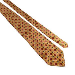 Lands End Mens Long Necktie Tie Designer Yellow Accessory Work Office Dad Gift